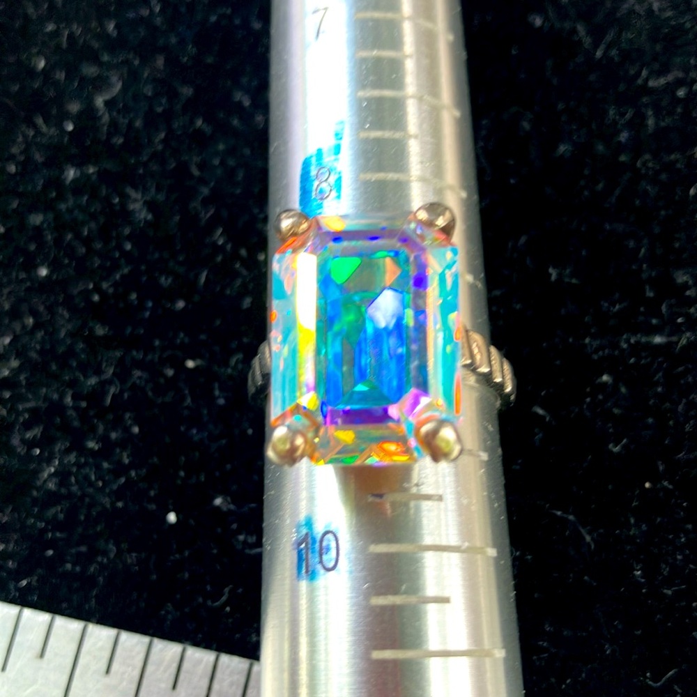 Large Glass Multi-Colored Statement On Sterling S… - image 1